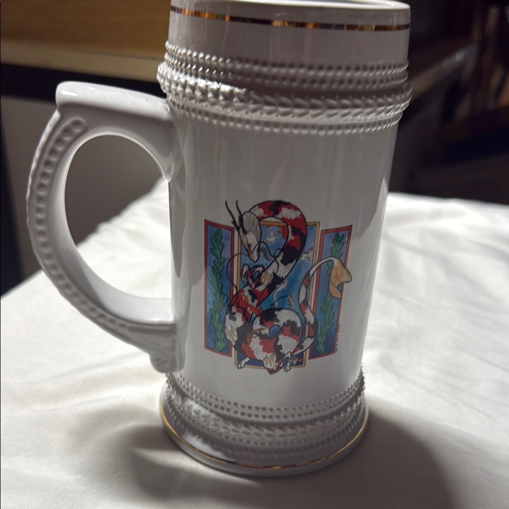 White Ceramic Mug with Gold Accents